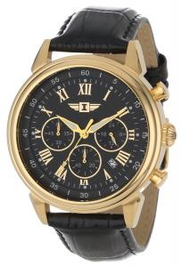 I By Invicta Men's 90242-003 18k Gold-Plated Stainless Steel Watch with Black Leather Band