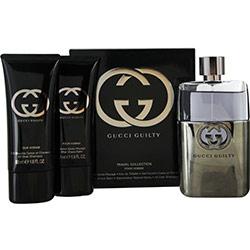 Gucci Guilty Pour Homme  Eau De Toilette Spray 3 oz & Aftershave Balm 1.6 oz & All Over Shampoo 1.6 oz (Travel Offer)