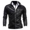 Jeansian Men's Stand-Collar Zipper Pockets Leather Jacket Coat Tops 9309