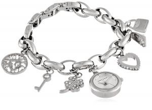 Anne Klein Women's  10-7605CHRM Swarovski Crystal Silver-Tone Charm Bracelet Watch