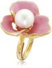 Kenneth Jay Lane Gold and Pink Enamel with White Shell Pearl Center Flower Adjustable Ring, Size 5-7