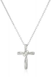 Women's Sterling Silver Diamond Three-Stone Cross Pendant Necklace (1/10 cttw, I-J Color, I2-I3 Clarity), 18"