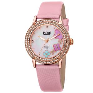Burgi Women's BUR142NU Round White Mother of Pearl Dial Three Hand Quartz Rose Gold Tone Strap Watch
