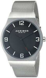 Akribos XXIV Men's AK851SSB Round Black Dial Three Hand Quartz Bracelet Watch
