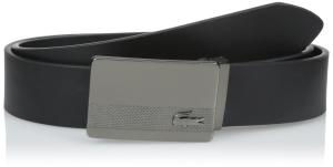 Lacoste Men's Sportswear Leather Belt with Matte Metal Croc Plate Buckle