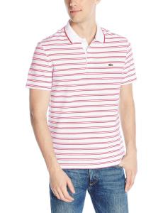 Lacoste Men's Short Sleeve Striped Pique and Jersey Regular Fit Polo Shirt