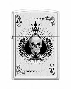 Zippo Lighter: Ace of Spades with Skull - White Matte