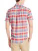 Lacoste Men's Short Sleeve Poplin Plaid Regular Fit Point Collar Woven Shirt