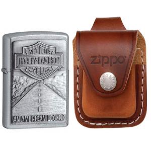 Zippo 20229-HD American Legend Street Chrome Windproof Lighter with Zippo Brown Leather Loop Pouch
