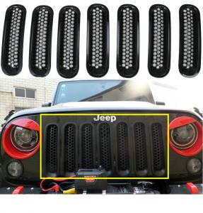Sunroadway® Black Front Grill Mesh Grille Insert Kit For Jeep Wrangler Rubicon Sahara Jk 2007-2015 7PC