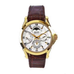 Seiko Men's SRX004 Premier Brown Leather Strap White Dial Watch