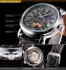 ++Canaloha:)++ KS Mens Automatic Mechanical 24 Hour Display Black Leather Band Wrist Watch