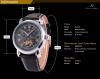 ++Canaloha:)++ KS Mens Automatic Mechanical 24 Hour Display Black Leather Band Wrist Watch