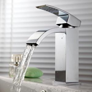 KES® L3109A Single Handle Waterfall Bathroom Vanity Sink Faucet with Extra Large Rectangular Spout, Chrome