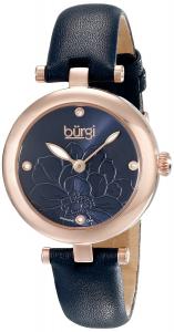 Burgi Women's BUR128BU  Round Blue Sunburst Effect Dial with Embossed Flower Quartz Rose Gold Tone Strap Watch