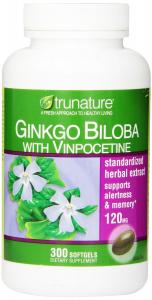 TruNature Ginko Biloba with Vinpocetine, 120 mg, 300-softgels Bottle