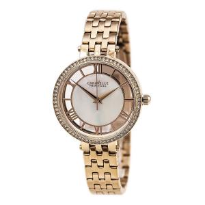 CARAVELLE by Bulova 44L171 NEW YORK Womens Rose Gold Crystal Studded Bezel with MOP dial