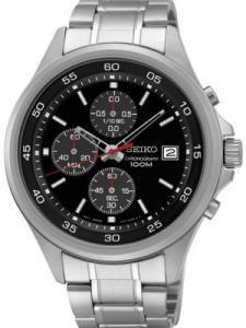 Seiko Quartz Black Dial Stainless Steel Chronograph Men's Watch SKS477