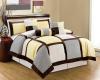 Sunshine Yellow / Brown / Grey Comforter Set Micro Suede Patchwork Bed In A Bag Queen Size Bedding