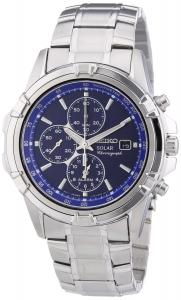 Seiko Men's Solar SSC141 Silver Stainless-Steel Quartz Watch with Blue Dial