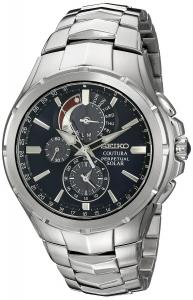 Seiko Men's SSC375 Coutura Solar Perpetual Chrono Analog Display Japanese Quartz Silver Watch