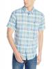 Lacoste Men's Short Sleeve Poplin Plaid Regular Fit Point Collar Woven Shirt