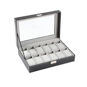 Ohuhu 12-Slot Leather Watch Box / Watch Case / Jewelry Box /Watch Jewelry Display Storage, Gray & Black