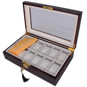 Elegant Wood 12 Compartment Watch Display Case Box with Lock and Key