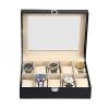 Watch Box 10 Mens Black Leather Display Glass Top Jewelry Case Organizer