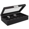 Watch Box for Men - 12 Section Luxury Carbon Fiber Design Display Case, Large Holder, Metal Buckle -Black