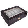 10 Mens Wood Watch Display Case + Glass Top Jewelry Collection Storage Box Organizer E
