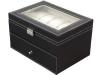 TMS® Black Leather 20 Grid Jewelry Watch Display Organizer Gloss Top Box Case Large