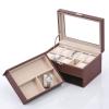 Hộp đựng đồng hồ Songmics Brown Leather 10 Watch Box with Jewelry Display Drawer Glass Top Lockable Watch Case UJWB007