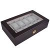 Elegant Wood 12 Compartment Watch Display Case Box with Lock and Key