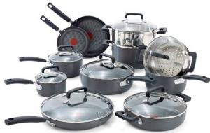 T-fal C770SI Signature Hard Anodized Nonstick Thermo-Spot Heat Indicator Cookware Set, 18-Piece, Gray