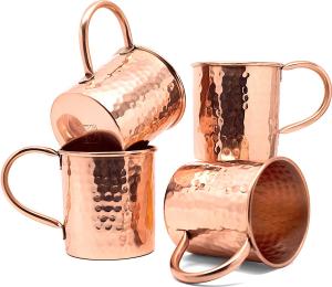 Coppertisan Moscow Mule Copper Mugs Set of 4 Classic Hammered - 16 Oz - Handmade of 100% Pure Copper - Best Moscow Mule Mugs with Moscow Mule Recipes