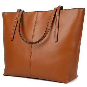 Yahoho Women's Large Capacity Genuine Leather Work Tote Zipper Closure Shoulder Bag