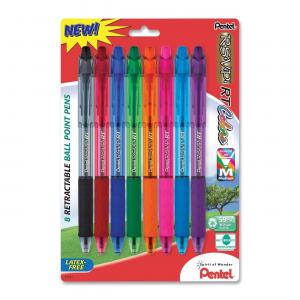 Pentel R.S.V.P. RT Colors New Retractable Ballpoint Pen, Medium Line, Assorted Ink Colors, Pack of 8 (BK93CRBP8M)