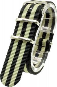 [2PiS] Nato Nylon ( Black / Beige : 18mm ) Interchangeable Replacement Watch Strap Band 76-1-18