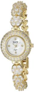 Burgi Women's BUR139YG  Round White Mother of Pearl Dial Three Hand Quartz Movement Gold Tone Bracelet Watch