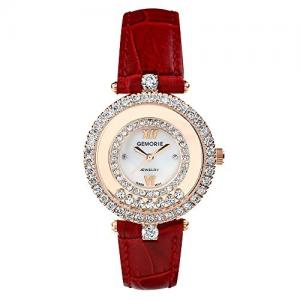 Đồng hồ Red Genuine Leather Watch with Crystals in Rose Gold Plated Stainless Steel (128942)