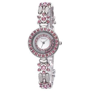 WEIQIN Women Ladies Flower Rhinestone Bangle Bracelet Fashion Dress Wrist Watch (Silver Purple)