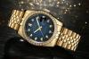 Topwatch® Sangdo Men Diamond-Accented Bezel Blue Dial 18k Gold Band Automatic Mechanical Watch
