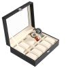 Homdox Black Leather Glass Top Watch Case Display Storage Box Holds 10 Watches