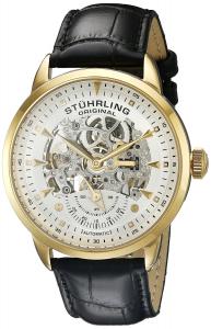 Đồng hồ Stuhrling Men's 133.33352 Symphony Automatic Gold-Plated Black Leather Strap Watch