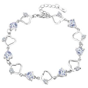 EleQueen 925 Sterling Silver CZ Love Heart of Ocean Titanic Inspired Tennis Bracelet, 7.2"+1.2" Extender
