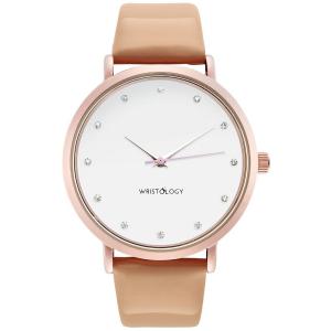 Wristology Olivia Womens Crystal Rose Gold Boyfriend Watch Tan Sand Patent Leather Strap