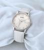 BUREI® Women's BL-3023-01A White Mother-Of-Pearl Dress Watch with White Leather Band
