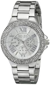 SO&CO New York Women's 5019.1 Madison Quartz Day and Date Crystal Bezel Stainless Steel Link Bracelet Watch