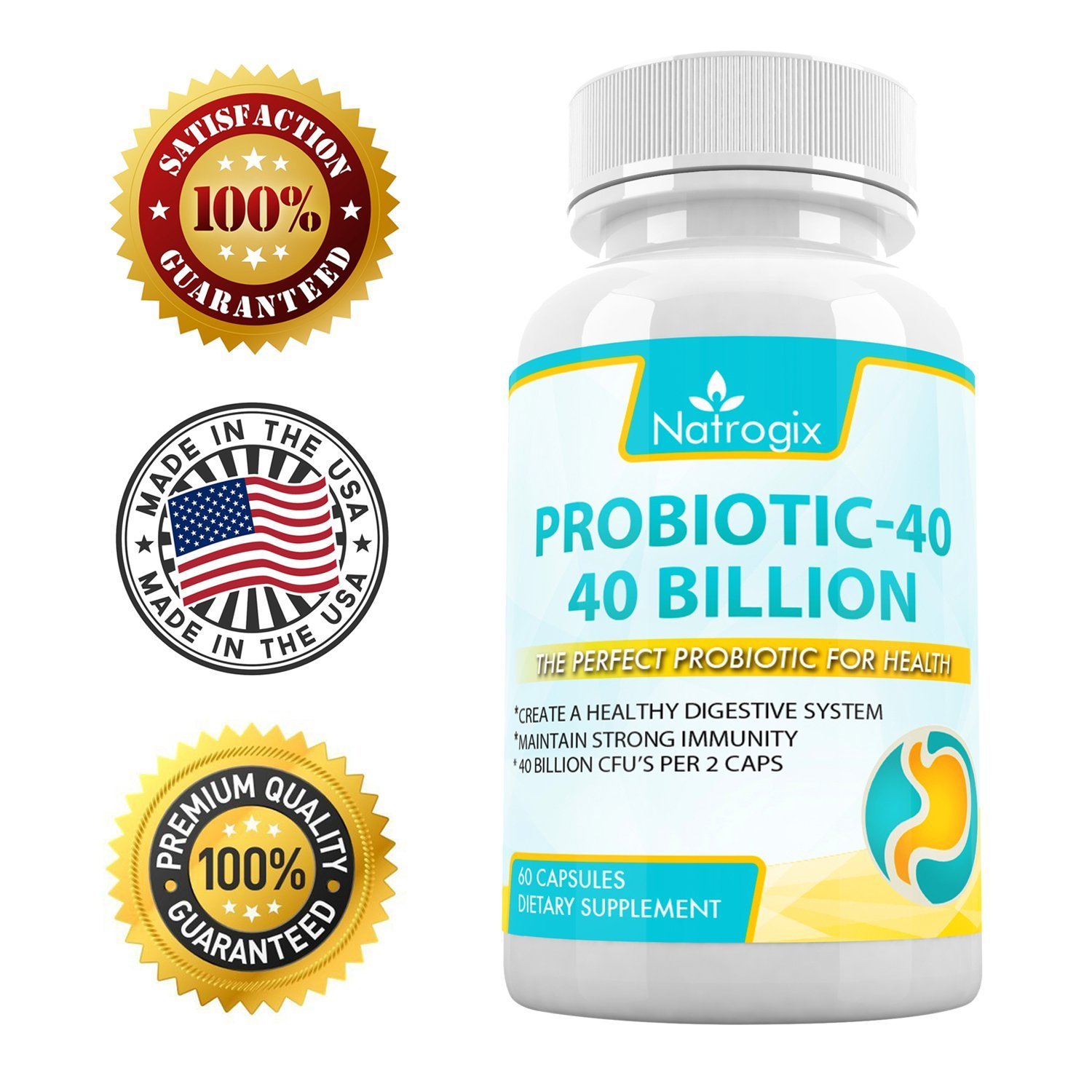 40 Billion CFUs Organic Live Probiotics Digestive Aids with Multiple